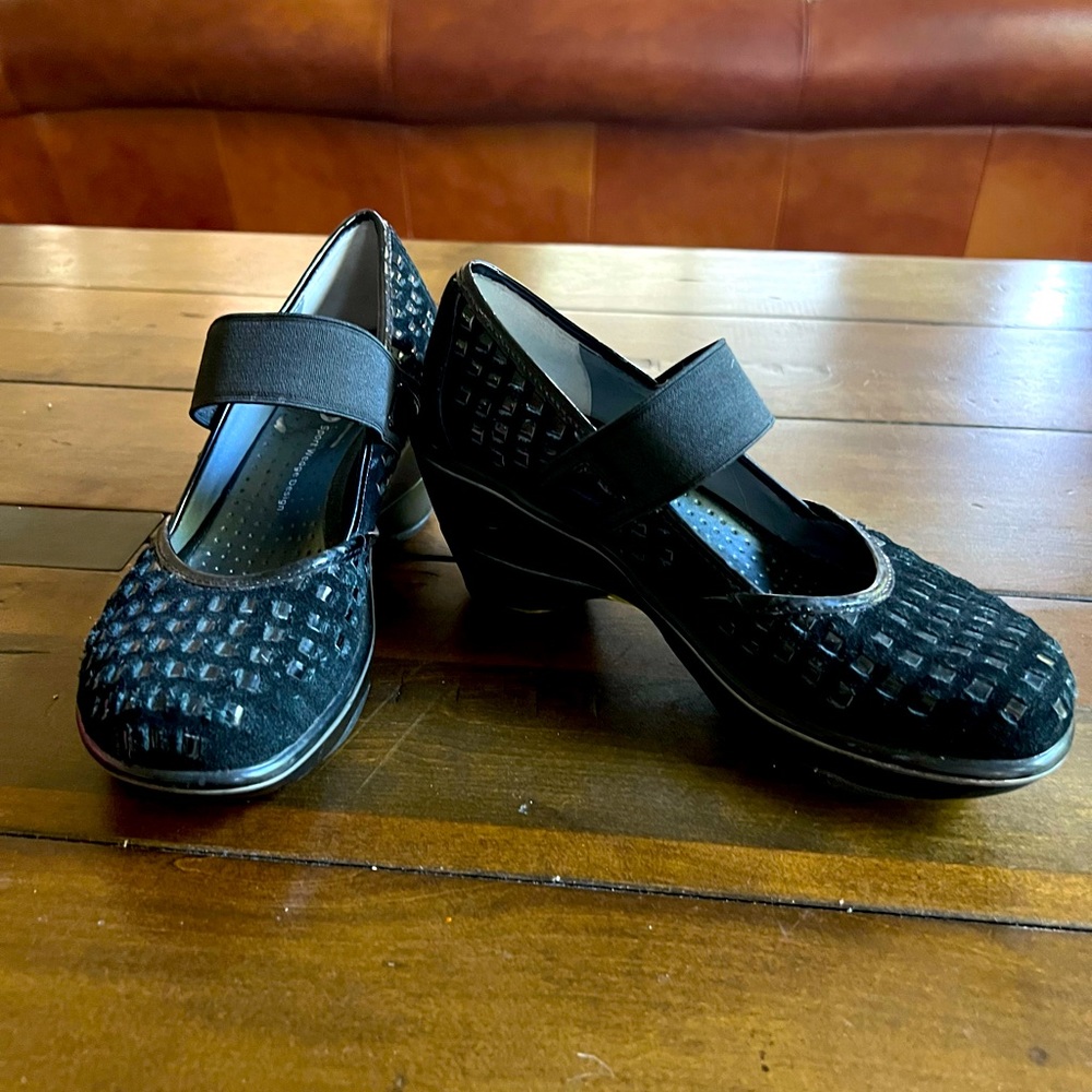 Jambu black vegan leather and textile mules